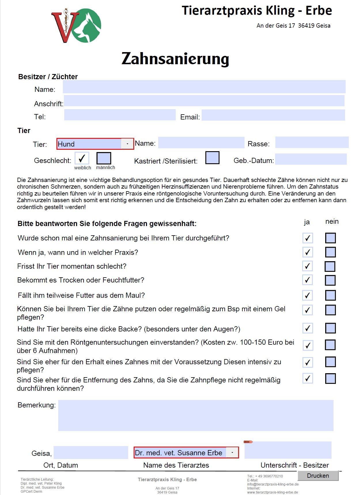 Zahnsanierung Fragebogen 